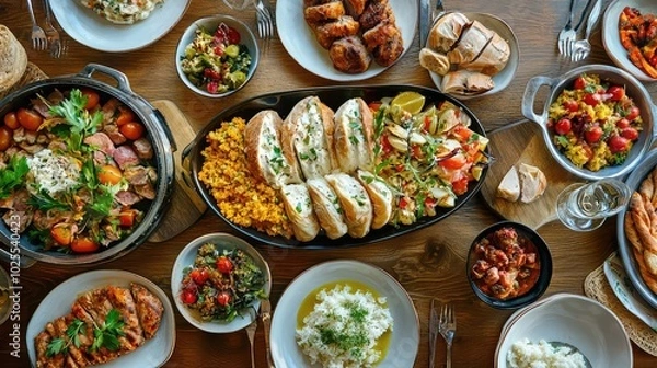 Fototapeta Serene and Beautifully Decorated Dining Table Setup