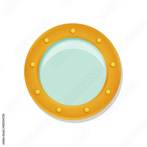Fototapeta Ship porthole in cartoon style isolated on white background. Transparent shadow. Eps10 vector illustration