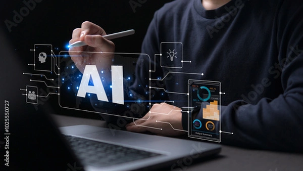 Obraz Internet technology and people's networks use AI to help with working and searching, AI Learning or artificial intelligence in business and , AI technology in everyday life.
