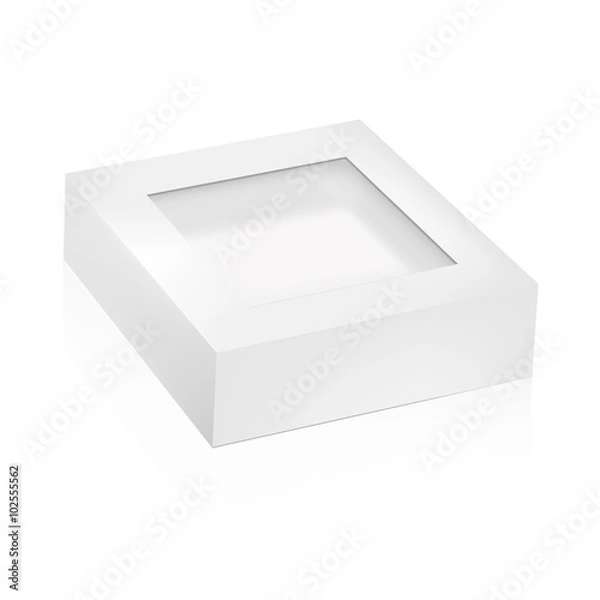 Fototapeta VECTOR PACKAGING: white gray packaging box with top window on isolated white background. Mock-up template ready for design.