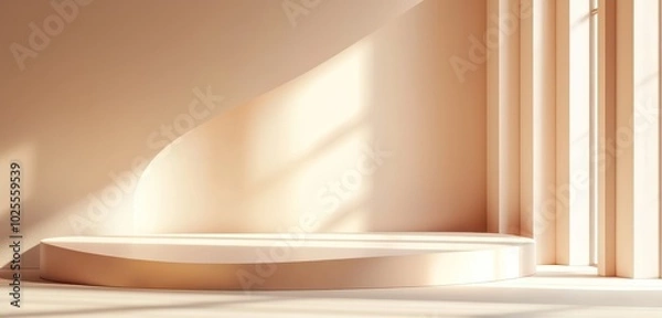 Fototapeta Elegant, curved 3D display with a smooth finish in a softly lit neutral-toned setting.