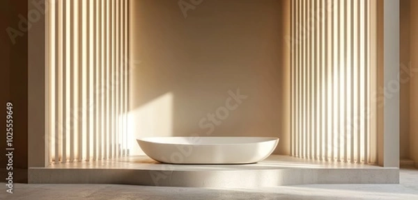 Fototapeta Neutral setting featuring an elegant, curved 3D display mock-up with soft lighting.