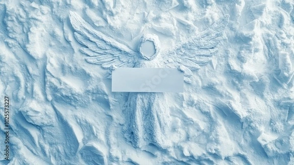 Obraz Aerial view of a snow angel with a blank banner across its chest for personalized greetings.