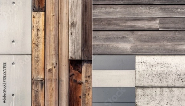 Obraz Close-up of a wall made of concrete, wood, and stone.