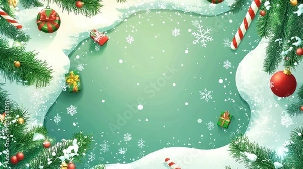 Fototapeta Vector art of a Christmas leaderboard adorned with festive icons and green-white borders.