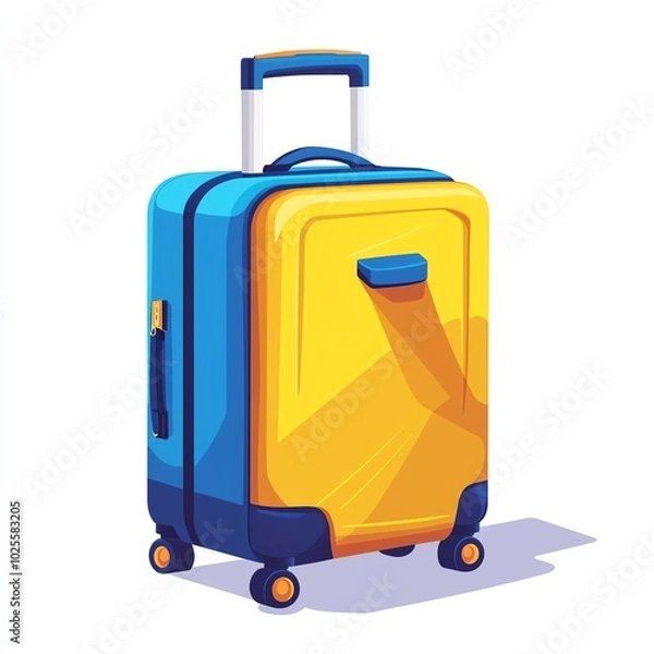 Obraz Colorful suitcase on wheels, perfect for travel, isolated on a white background.