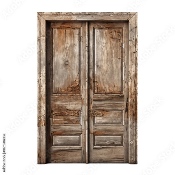 Obraz Rustic wooden double doors with peeling paint in a minimalist setting capturing vintage charm