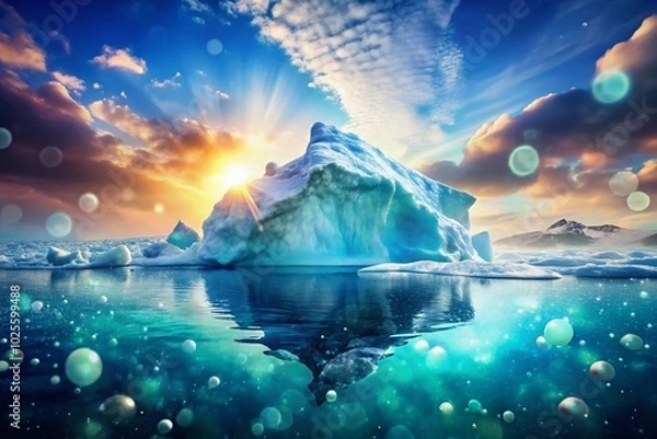 Fototapeta Iceberg Hidden Danger of Global Warming - Climate Change Impact, Melting Ice, Environmental Threats and Sea Level Rise