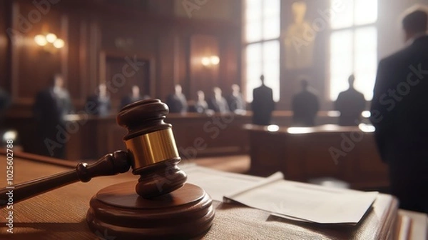Obraz Gavel and Courtroom Scene - Symbol of Law, Justice, and Legal Proceedings in Action