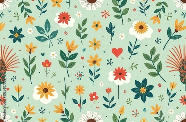 Fototapeta Seamless pattern with outdoor theme illustrations.