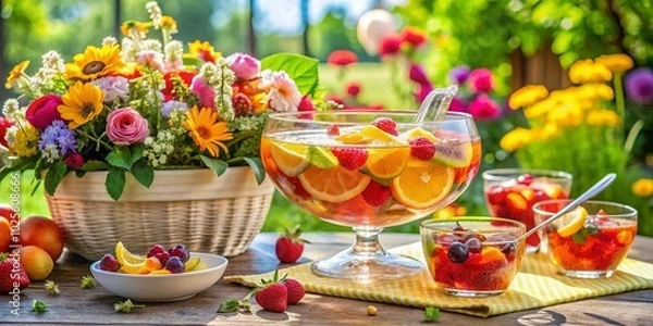 Obraz Lively Summer Party Scene for National Punch Day with Festive Punch Bowl and Fresh Fruits