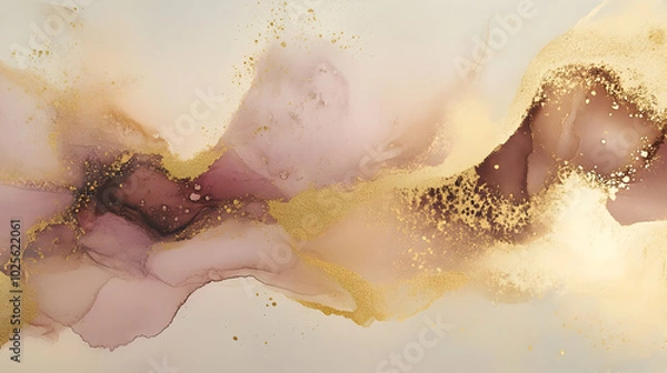 Fototapeta Abstract Gold and Pink Ink Painting, Flowing and Swirling Abstract Design with Metallic Gold Accents.