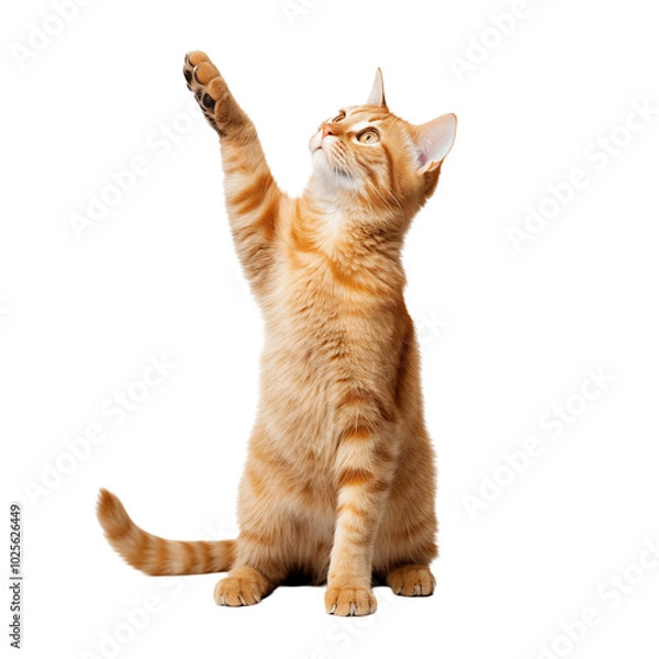 Obraz Playful orange cat reaching up in a bright studio setting