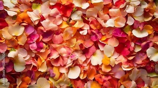 Fototapeta A Close-Up View of Scattered Rose Petals in Vibrant Colors