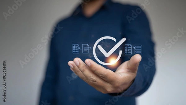 Fototapeta Quality assurance improvement, Following a structured checklist to ensure compliance with product standards, service quality, and regulatory requirements.