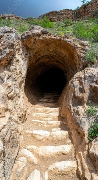 Fototapeta Mysterious rocky tunnel leading to unknown destination