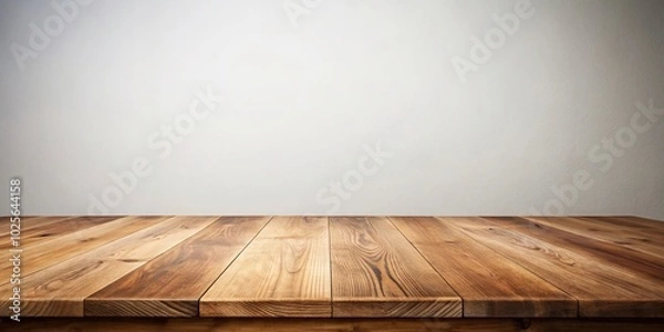 Fototapeta Empty wooden table in front of white wall