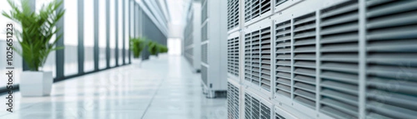 Fototapeta Advanced climate-friendly cooling system for commercial buildings. Innovative energy-efficient technology that reduces environmental impact and highlights sustainability and lower carbon footprints.