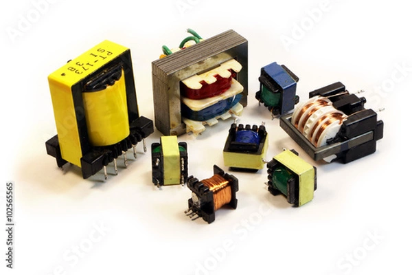Fototapeta Radio components - a old set of transformers
