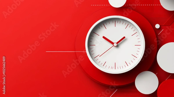 Obraz Modern clock face is telling time on a red background with abstract design elements