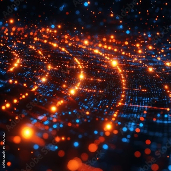 Obraz Abstract Digital Art with Orange and Blue Lights