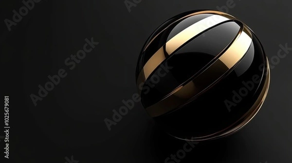 Fototapeta Black Sphere with Golden Bands on a Dark Background