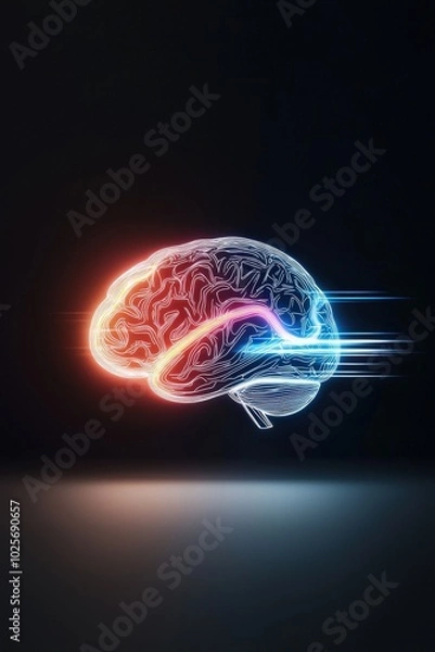 Fototapeta A brain surrounded by neon lights, representing the vibrant energy of entrepreneurship.