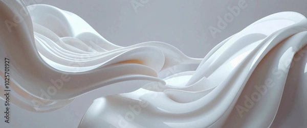 Fototapeta 3d render of an abstract art object, wavy round organic smooth and soft lines, white ceramic material