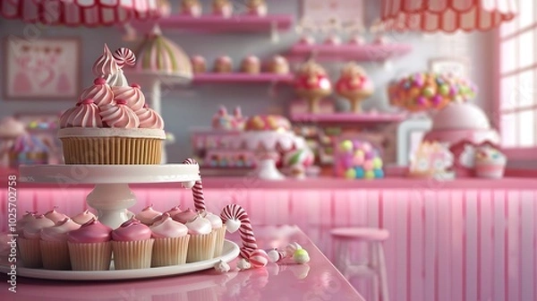 Obraz Candy shop showcase with cakes and sweets