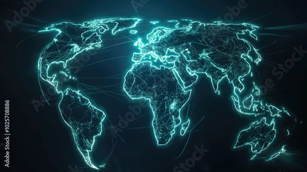 Fototapeta Global network planet Earth symbolizes tangled web digital communication,messages.Bright shades energy, dynamism modern futuristic technologies.Power information,endless possibilities digital age.