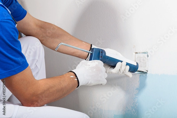 Fototapeta Professional Workman Applying Silicone Sealant With Caulking Gun