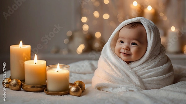 Obraz Post-Bath Baby Smile in a Relaxing Luxury Room.