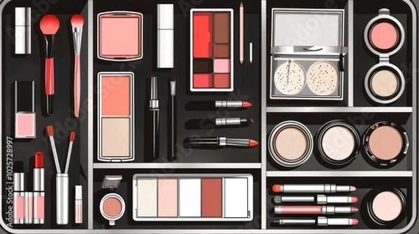 Fototapeta A Collection of Makeup Products Organized in a Drawer