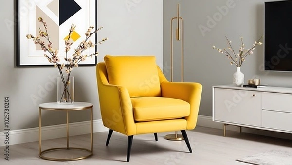 Fototapeta Armchair with a frame mockup Scandinavian-style minimalist modern living room background