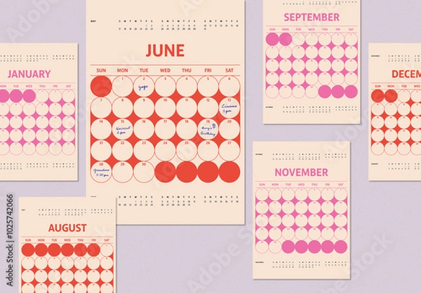 Fototapeta Red and Pink Calendar Layout
