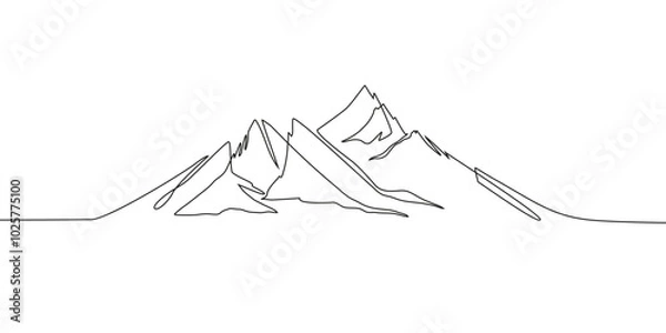 Fototapeta Elegant mountain line art background. Scenic black and white landscape design for fabric, prints, and wall art. Simple line drawing of one line mountain. 