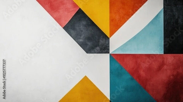 Fototapeta Isolated section of a wall with modern geometric wallpaper, set against a plain white background.