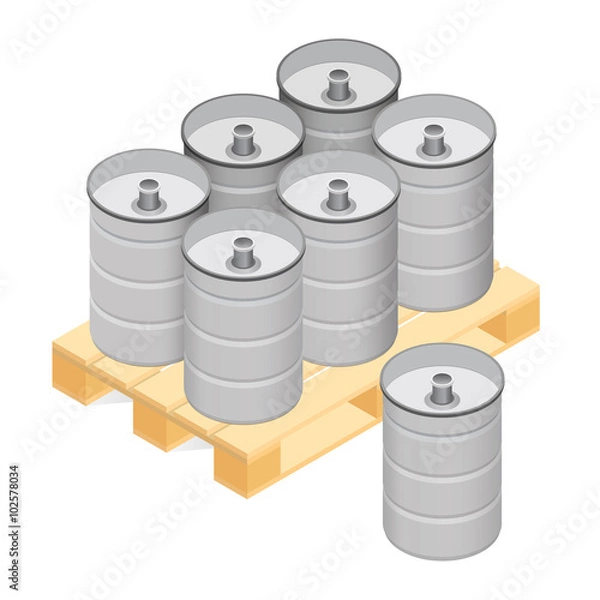 Obraz Isometric beer kegs on wooden pallet. Vector
