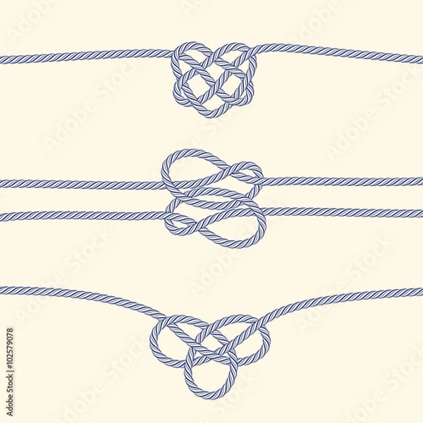 Fototapeta Set of rope borders with decorative knots