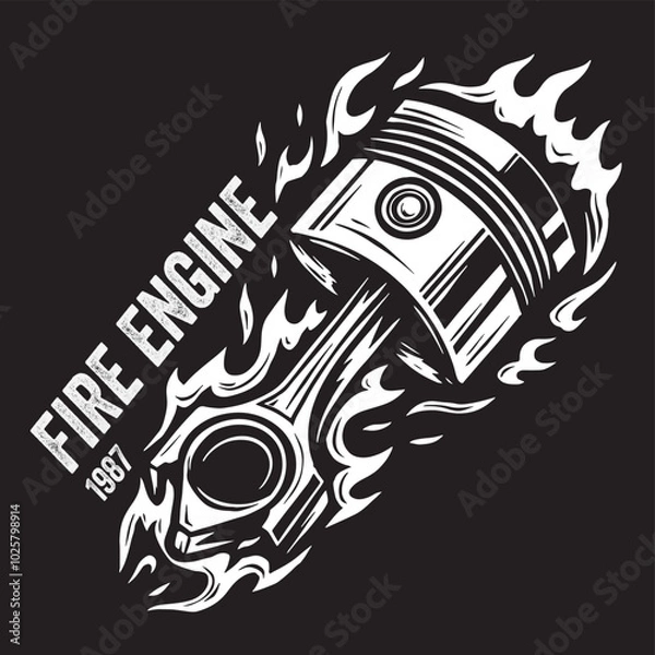 Fototapeta Vintage illustration of piston with fire effect