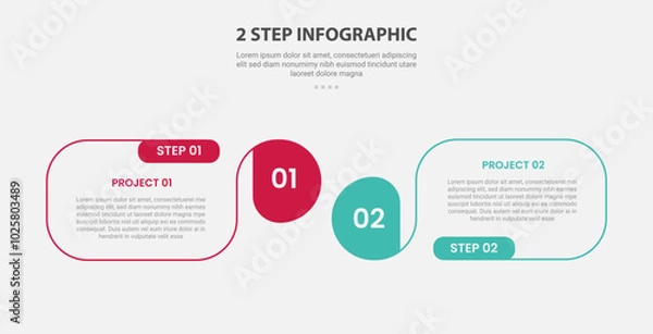 Fototapeta 2 points template infographic outline style with 2 point stage or step comparison template with round box container with circle edge for slide presentation