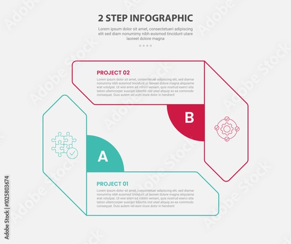 Fototapeta 2 points template infographic outline style with 2 point stage or step comparison template with creative rectangle arrow opposite direction for slide presentation