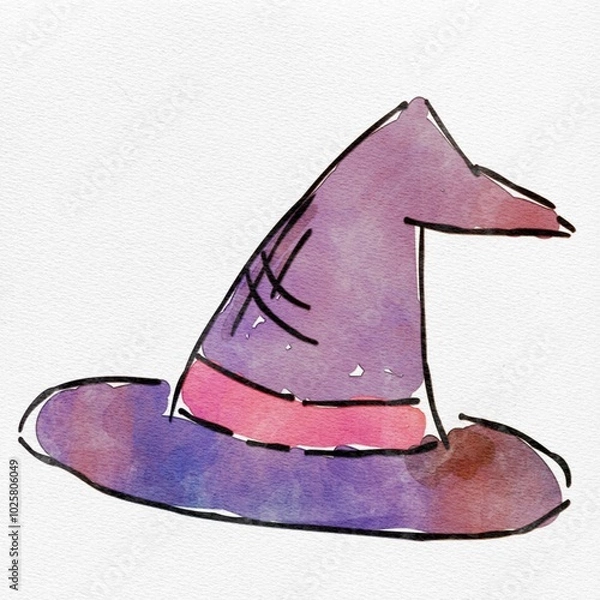 Obraz 水彩 秋を彩る、魔女の帽子のおしゃれな手描きイラスト