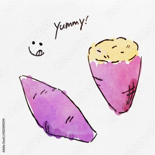 Obraz 水彩  秋を彩る、切り株のおしゃれな手描きイラスト