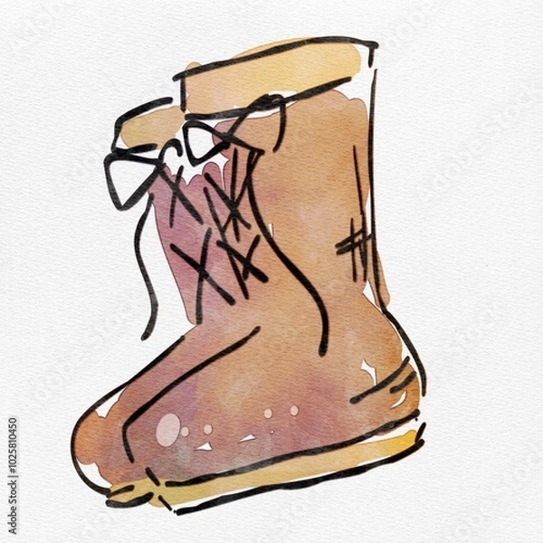 Obraz  水彩 秋を彩る、ブーツのおしゃれな手描きイラスト