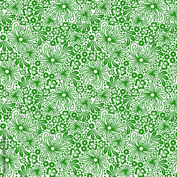 Fototapeta Seamless green pattern on white background