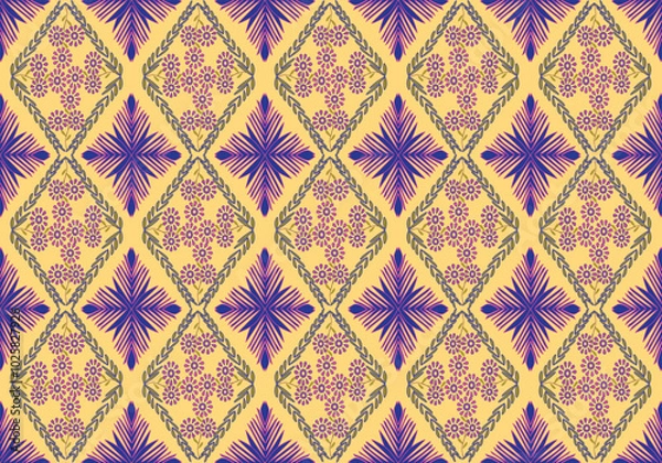 Fototapeta Seamless damask flora pattern design for fabric curtain wallpaper background mattresses blister pillow carpet floor 