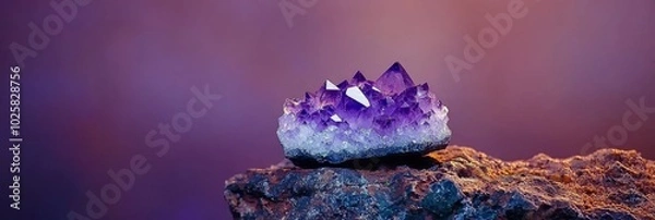 Fototapeta  A purple rock with a smaller, identical one atop it against a backdrop of larger purple rocks