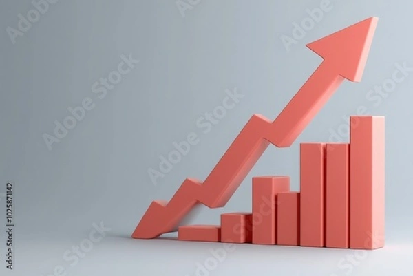 Fototapeta A bold red downward arrow dramatically breaks through the scene, representing a sudden decline in market performance and the economic challenges faced by businesses today.