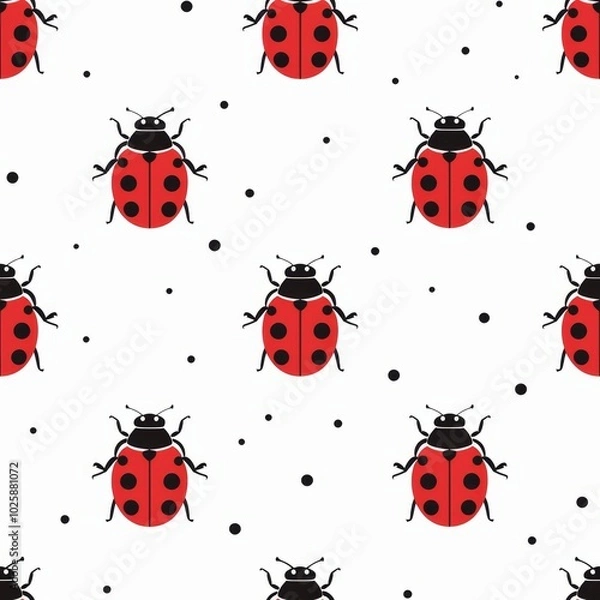 Fototapeta cute ladybug style image, minimalistic, white background. ai generated